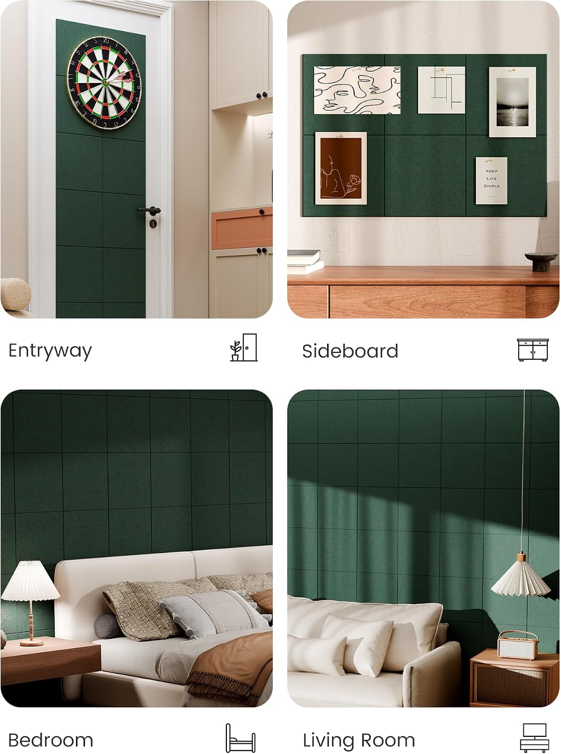 Large Felt Bulletin Board 48" x 36" Cork Board Alternative - 6 Pack with 40 Safe Removable Adhesive Tabs, Cork Boards for Walls Cork Board for Home Office Classroom Pin Board (Aurora Green)