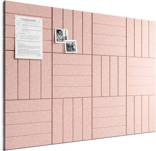 Large Felt Bulletin Board, Cork Board Alternative, 12-Pack Bold Stripe Felt Wall Tiles with 30 Push Pins and 70 Adhesive Tabs, Ideal for Office, Home & Classroom, Pink