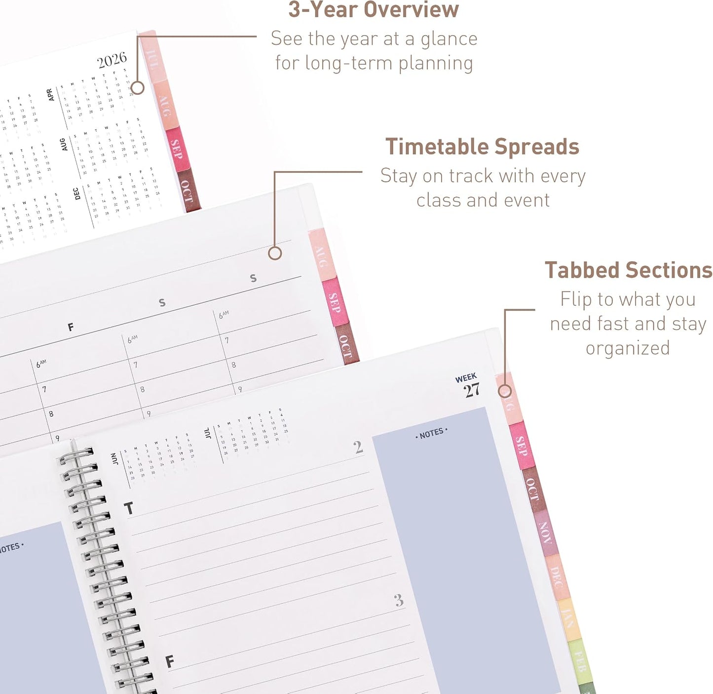Rileys Academic Planner 2025-2026, Daily, Weekly & Monthly Planner, July 2025 - June 2026, Student Notes Pages, Twin-Wire Binding, Weekly Agenda for School & Work (20 x 15 cm, Black)