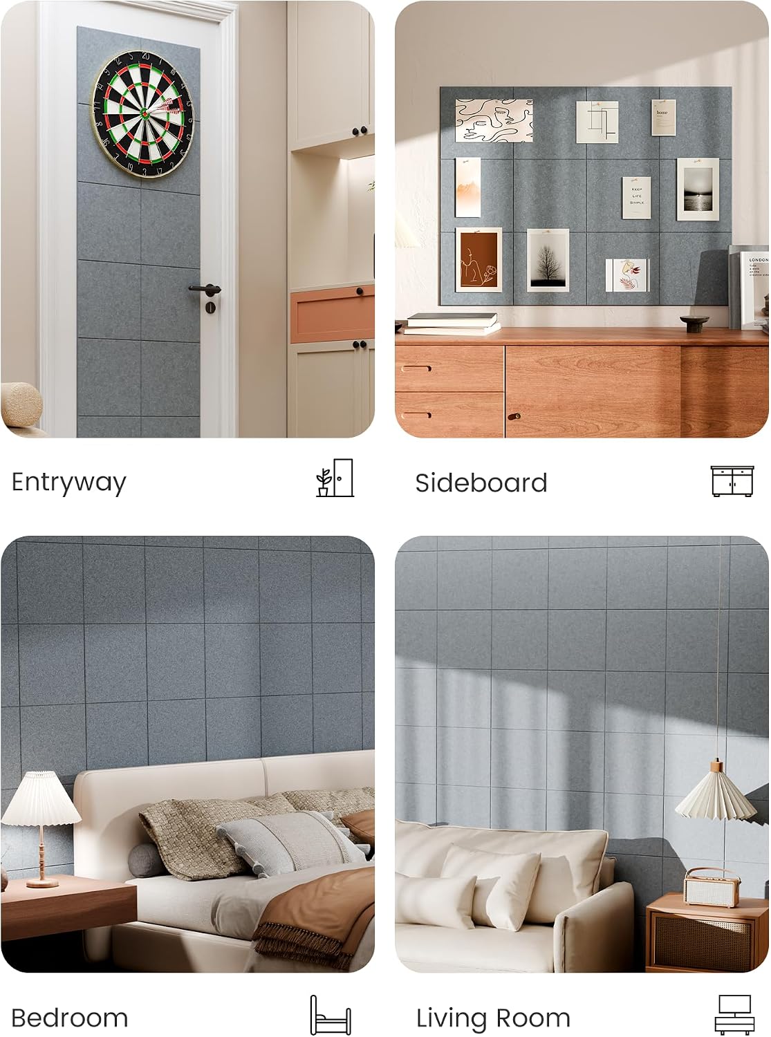Large Felt Bulletin Board, 48" x 36" Cork Board Alternative, 12-Pack Solid Felt Wall Tiles with 30 Push Pins and 70 Adhesive Tabs, Ideal for Office, Home & Classroom, Blue Gray