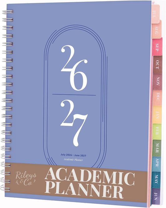 Rileys Academic Planner 2026-2027, Daily, Weekly & Monthly Planner, July 2026 - June 2027, Student Notes Pages, Twin-Wire Binding Weekly Agenda for School & Work (20 x 15 cm, Blue)