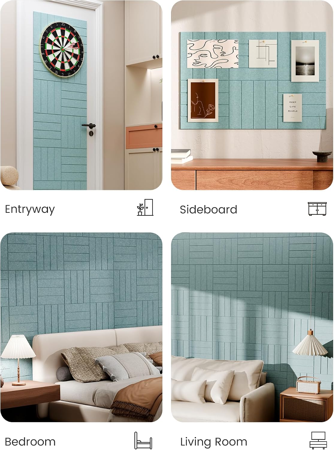 Large Felt Bulletin Board, 36" x 24" Cork Board Alternative, 6-Pack Bold Stripe Felt Wall Tiles with 30 Push Pins and 40 Adhesive Tabs, Ideal for Office, Home & Classroom, Teal Blue