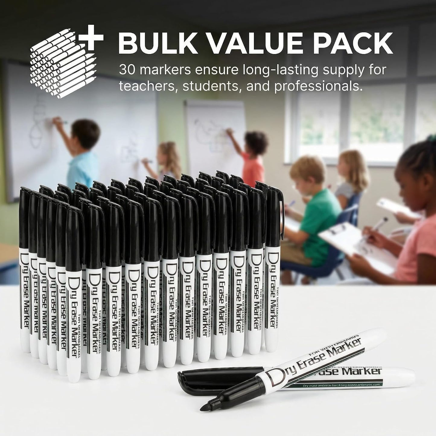 Black Dry Erase Markers Bulk Pack of 60 Low Odor Fine Tip Whiteboard Pens for Whiteboard Dry Erase Calendar