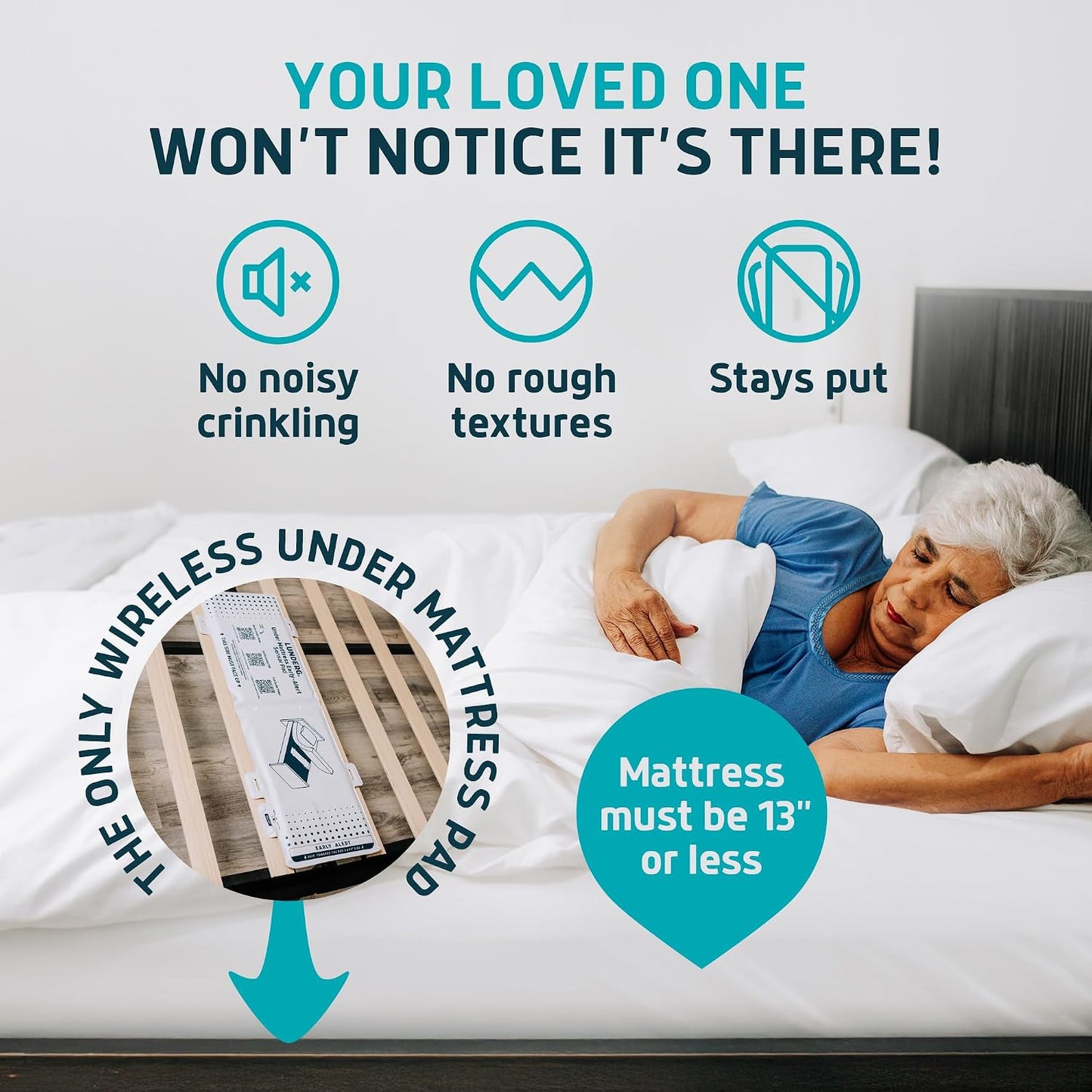 Under Mattress Bed Alarm for Elderly - Invisible & Wireless Sensor Pad with Early Alert & Pager - Our Most Advanced Fall Prevention System for Dementia, Ideal for Loved Ones who Refuse Help
