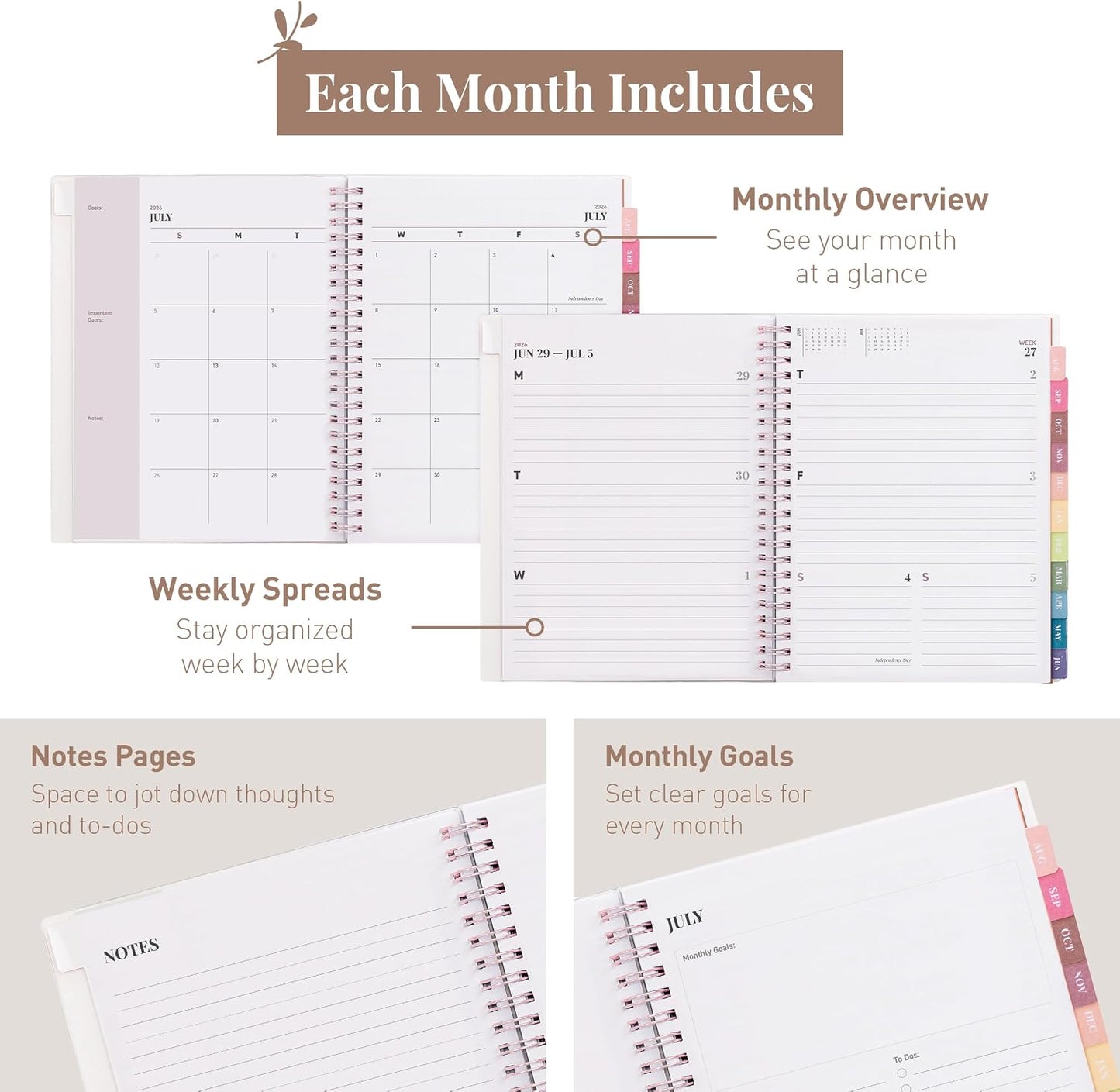 Rileys Academic Planner 2026-2027, Daily, Weekly & Monthly Planner, July 2026 - June 2027, Student Notes Pages, Twin-Wire Binding Weekly Agenda for School & Work (20 x 15 cm, Pink)