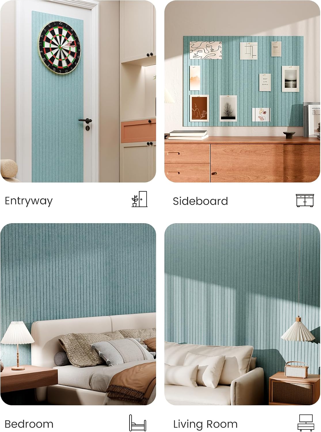Large Felt Bulletin Board, 48" x 36" Cork Board Alternative, 12-Pack Fine Stripe Felt Wall Tiles with 30 Push Pins and 70 Adhesive Tabs, Ideal for Office, Home & Classroom, Teal Blue