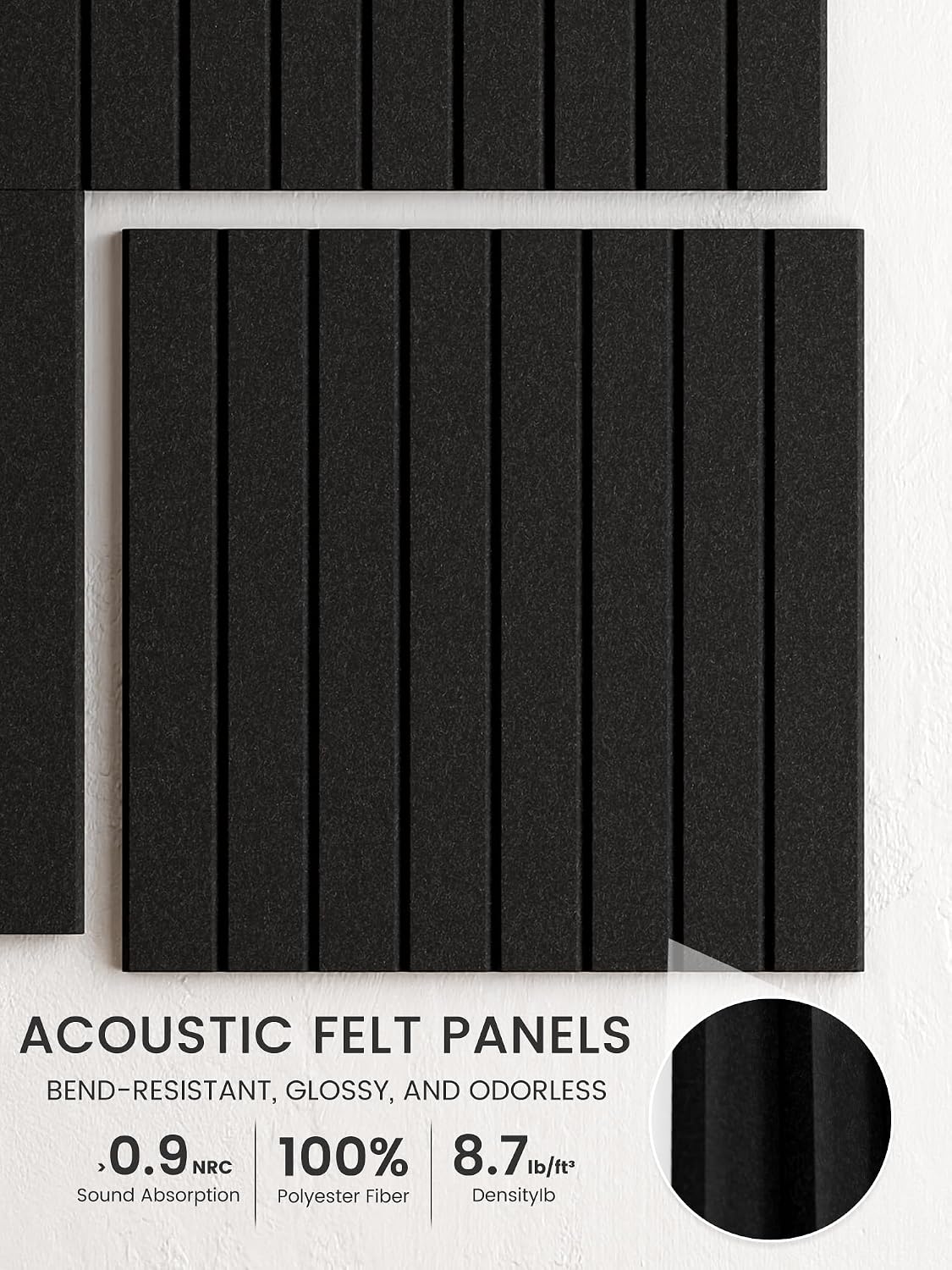 Large Cork Board Alternative - Slat Wall Paneling, Felt Bulletin Board Tiles for Office Decor, Push pin Board Office Wall Organizer -8 Vertical Stripes-12-Pack-Black