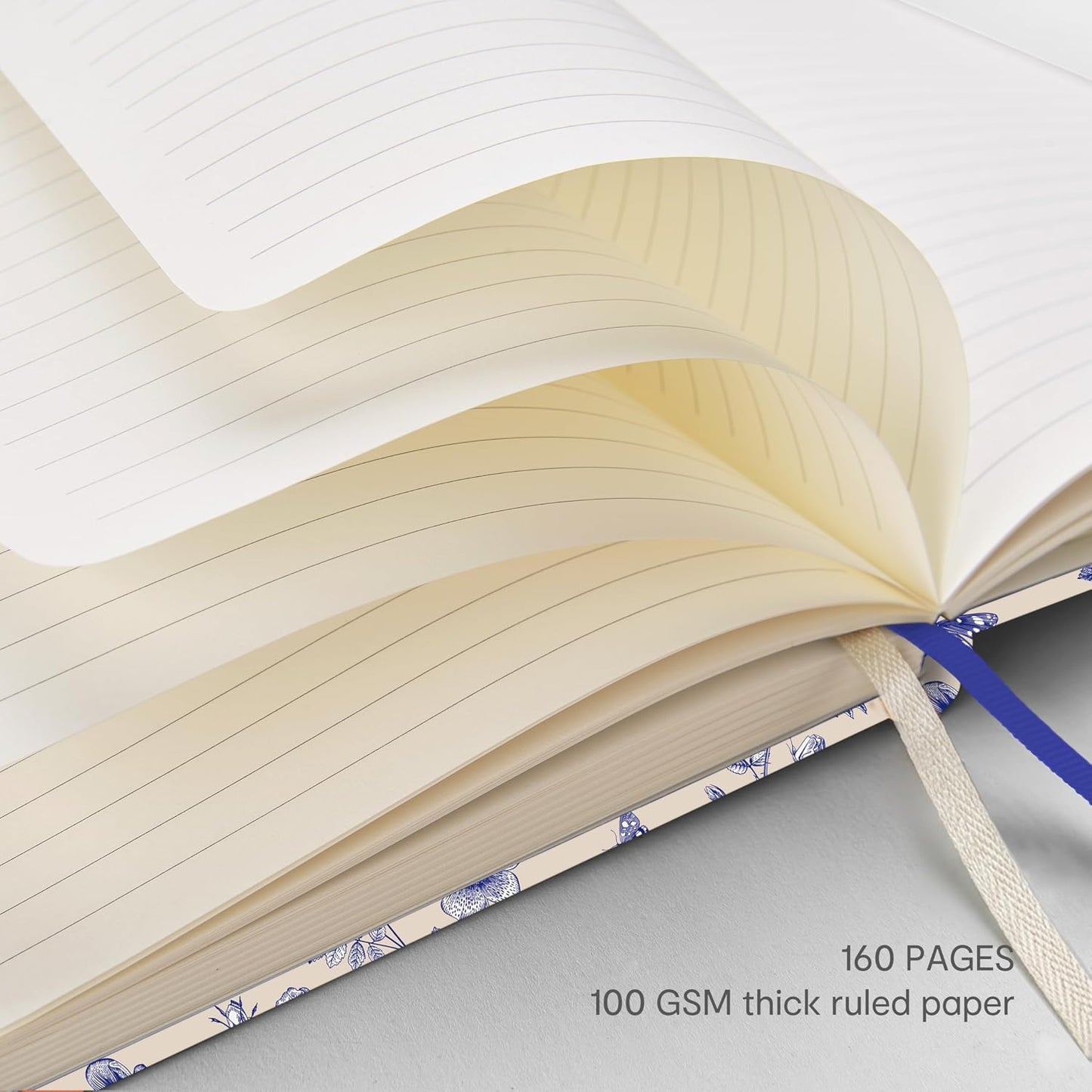 And Per Se A5 Lined Notebook - 160 Pages 100 GSM Thick Paper, Hardcover LAY-FLAT Journal with Pocket & 2 Bookmarks, for Writing, Office, School, College Ruled Notebook (1 Pack, Light Blue)