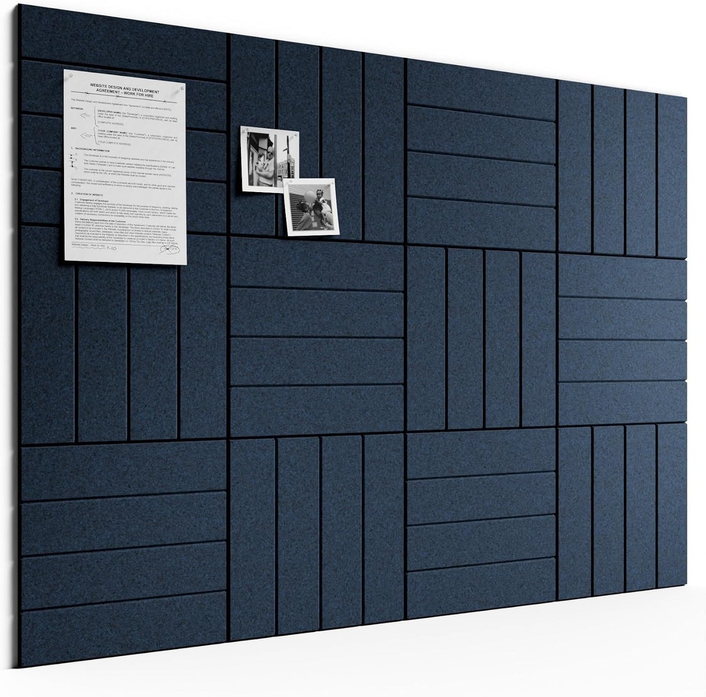 Large Felt Bulletin Board, 48" x 36" Cork Board Alternative, 12-Pack Bold Stripe Felt Wall Tiles with 30 Push Pins and 70 Adhesive Tabs, Ideal for Office, Home & Classroom, Carbon Blue