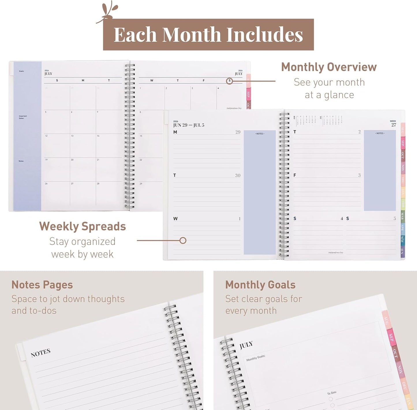 Rileys Academic Planner 2026-2027, Daily, Weekly & Monthly Planner, July 2026 - June 2027, Student Notes Pages, Twin-Wire Binding Weekly Agenda for School & Work (21.6 x 28 cm, Blue)
