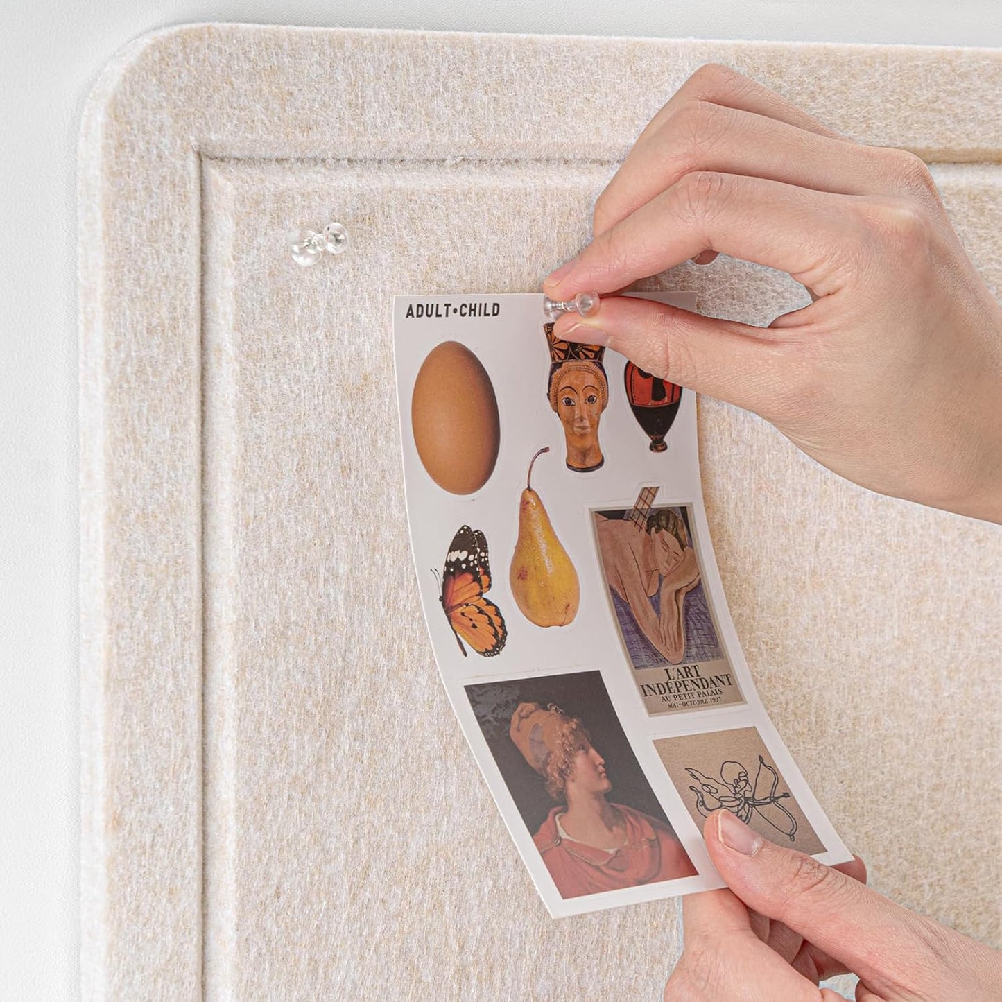 Large Bulletin Board - 60 x 36 Inches, Decorative Felt Pin Board for Wall - 5' x 3' Foldable Photo Display Board with Self-Adhesive Tape, Includes 20 Push Pins -Oatmeal