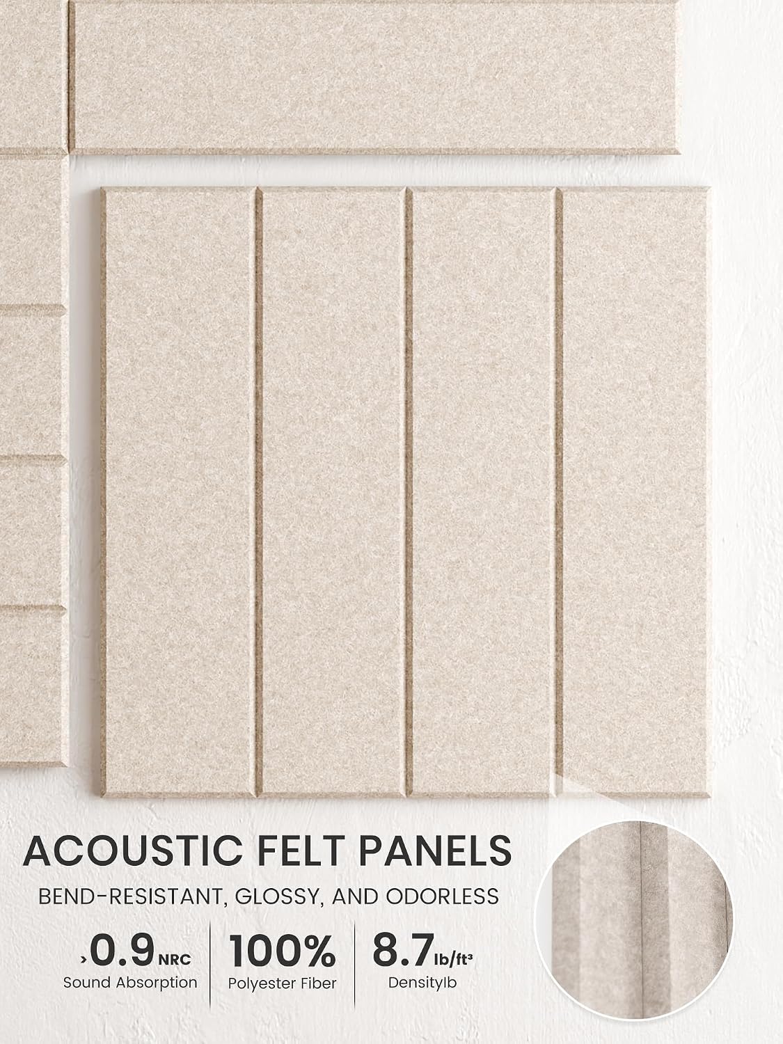 Large Felt Bulletin Board, 36" x 24" Cork Board Alternative, 6-Pack Bold Stripe Felt Wall Tiles with 30 Push Pins and 40 Adhesive Tabs, Ideal for Office, Home & Classroom, Oatmeal