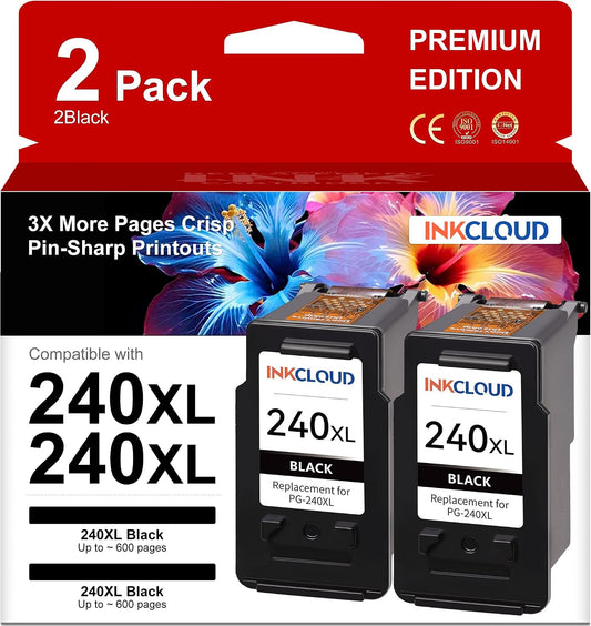 Remanufactured PG-240 XL Black Ink Cartridge Compatible with Canon 240 240XL PG-240XL Work with Pixma MG3600 MG3222 MG3220 MG3620 MX432 MG3122 TS5120 MG2120 MX452 MG2220 MG3120 MX522 MG4220 2Black | Compatible with Canon PIXMA MG3620 MG3520 TS5120 MX472 M