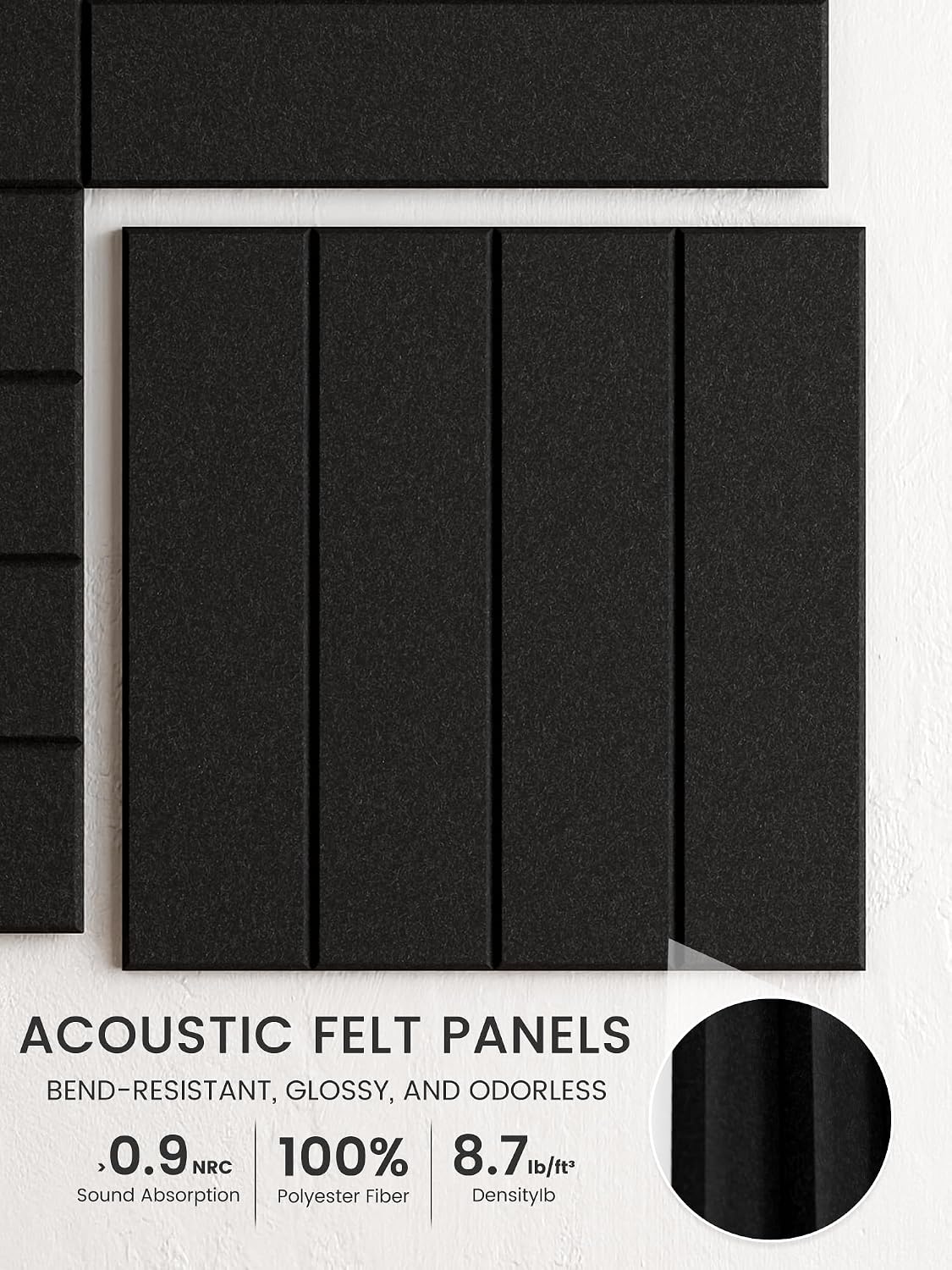Large Felt Bulletin Board, 48" x 36" Cork Board Alternative, 12-Pack Bold Stripe Felt Wall Tiles with 30 Push Pins and 70 Adhesive Tabs, Ideal for Office, Home & Classroom, Black