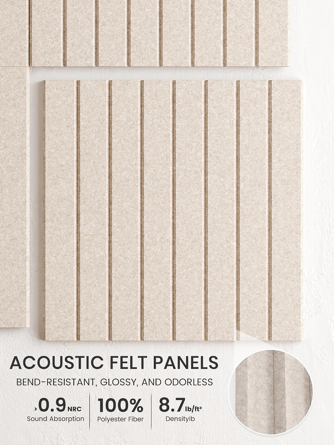 Large Felt Bulletin Board, 36" x 24" Cork Board Alternative, 6-Pack Fine Stripe Felt Wall Tiles with 30 Push Pins and 40 Adhesive Tabs, Ideal for Office, Home & Classroom, Oatmeal