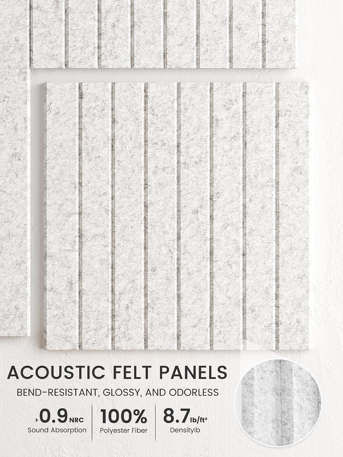 Large Felt Bulletin Board, 48" x 36" Cork Board Alternative, 12-Pack Fine Stripe Felt Wall Tiles with 30 Push Pins and 70 Adhesive Tabs, Ideal for Office, Home & Classroom, Light Gray
