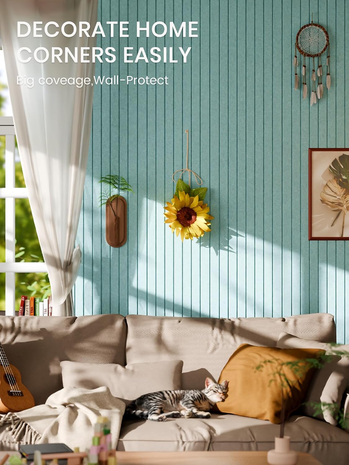 Large Felt Bulletin Board, 36" x 24" Cork Board Alternative, 6-Pack Fine Stripe Felt Wall Tiles with 30 Push Pins and 40 Adhesive Tabs, Ideal for Office, Home & Classroom, Teal Blue