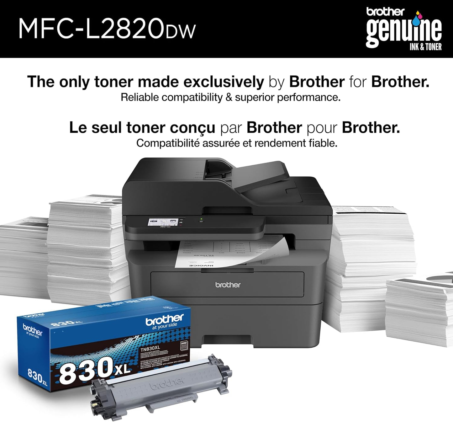 MFC-L2820DW Wireless Compact Monochrome All-in-One Laser Printer with Copy, Scan and Fax, Duplex, Black & White | Includes Refresh Subscription Trial(1), Works with Alexa