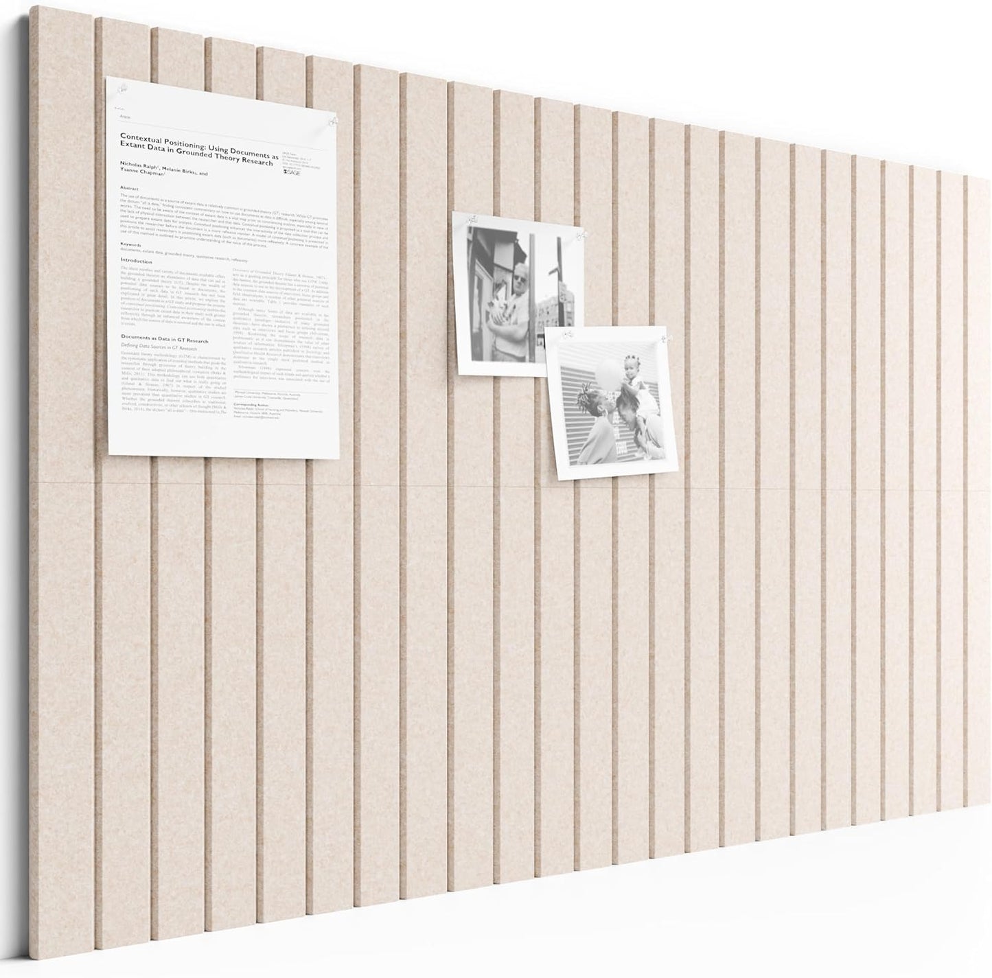 Large Felt Bulletin Board, 36" x 24" Cork Board Alternative, 6-Pack Fine Stripe Felt Wall Tiles with 30 Push Pins and 40 Adhesive Tabs, Ideal for Office, Home & Classroom, Oatmeal