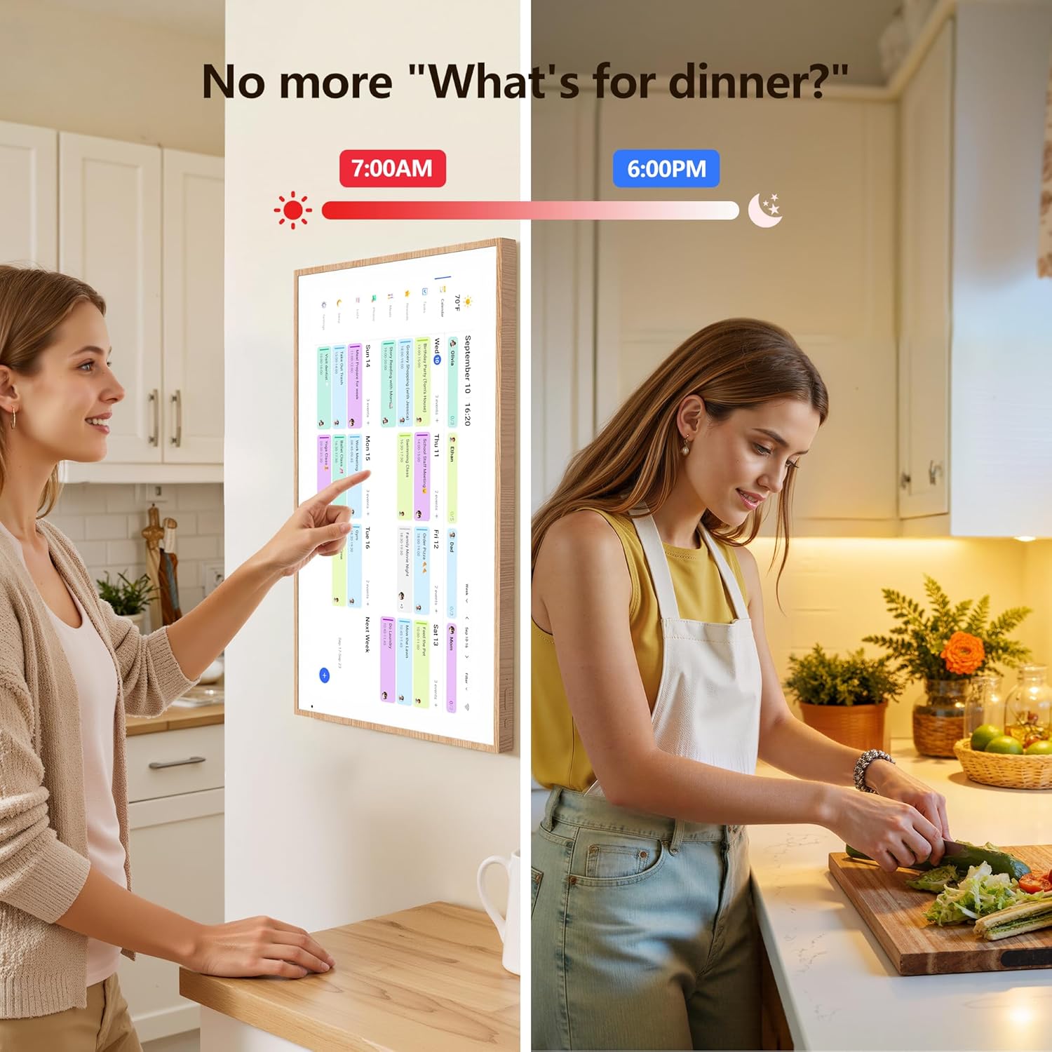 Digital Calendar, 15.6 Inch Wall Planner Electronic Calendar & Chore Chart, Smart Touchscreen Interactive Display for Family Schedules, Great for Organizing Your Routines, Wall & Desk Mountable (Teak Wood, 15.6 Inch)