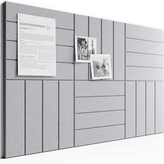 Large Felt Bulletin Board, 36" x 24" Cork Board Alternative, 6-Pack Bold Stripe Felt Wall Tiles with 30 Push Pins and 40 Adhesive Tabs, Ideal for Office, Home & Classroom, Soft Gray