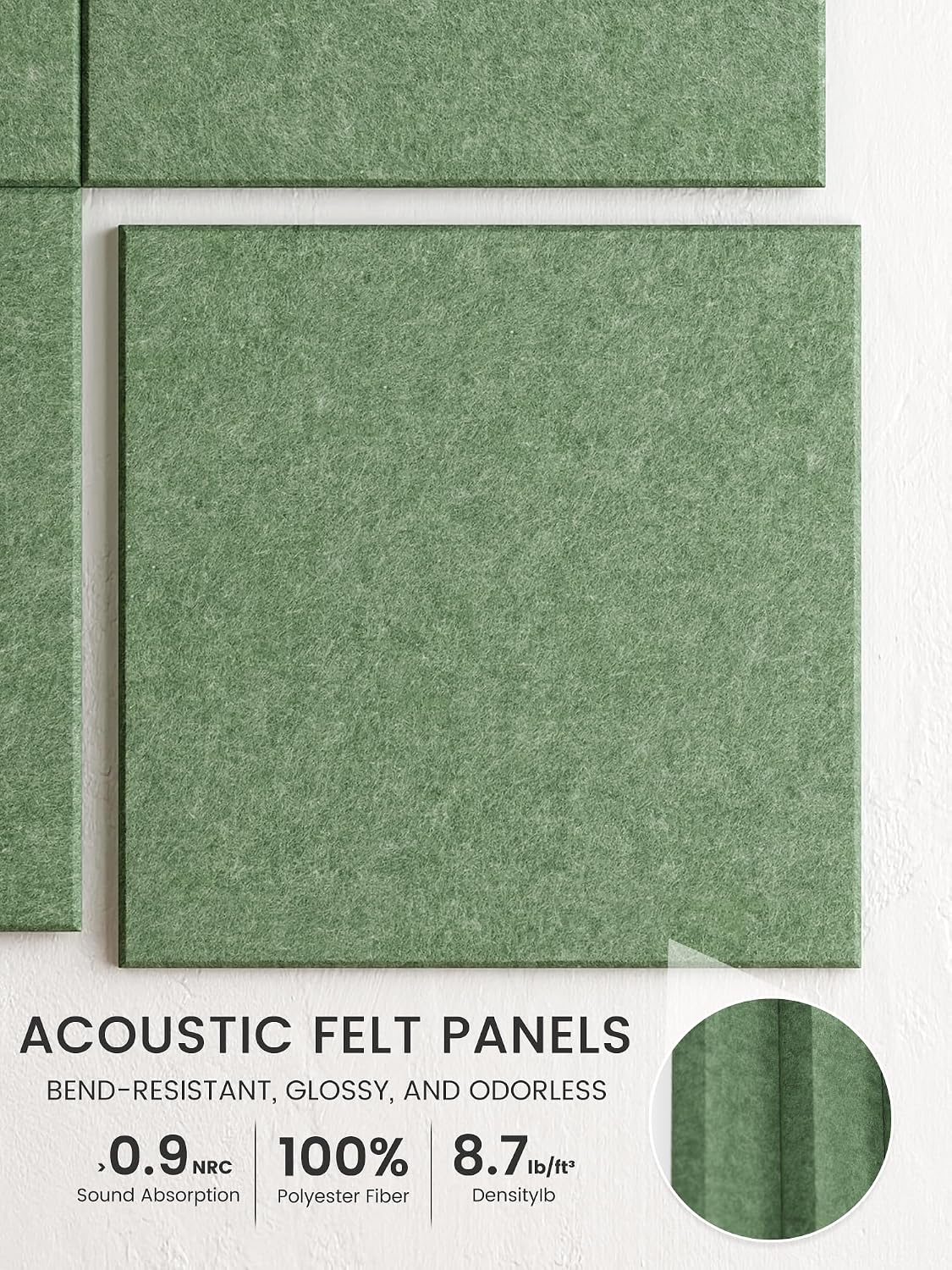 Large Felt Bulletin Board, 48" x 36" Cork Board Alternative, 12-Pack Solid Felt Wall Tiles with 30 Push Pins and 70 Adhesive Tabs, Ideal for Office, Home & Classroom, Moss Green