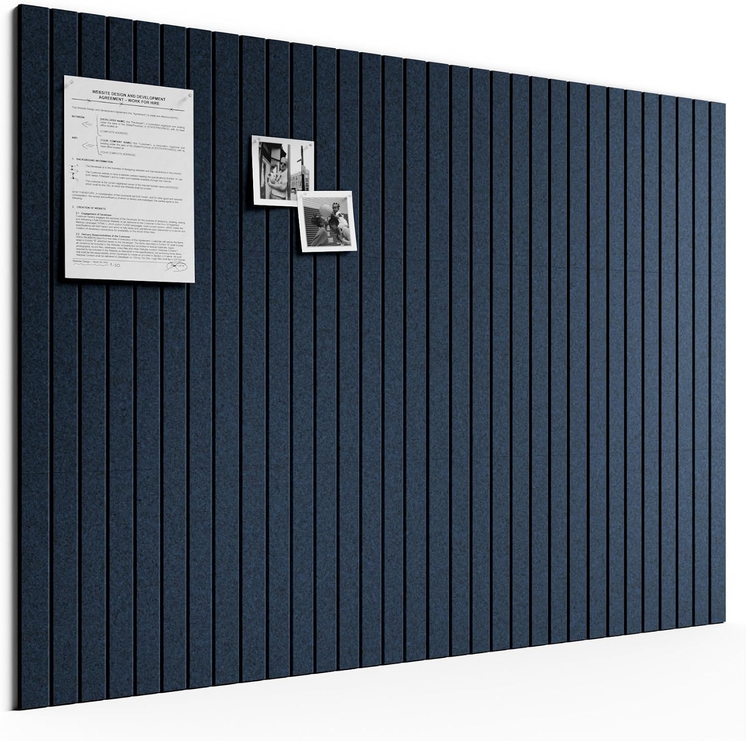 Large Felt Bulletin Board, 48" x 36" Cork Board Alternative, 12-Pack Fine Stripe Felt Wall Tiles with 30 Push Pins and 70 Adhesive Tabs, Ideal for Office, Home & Classroom, Carbon Blue