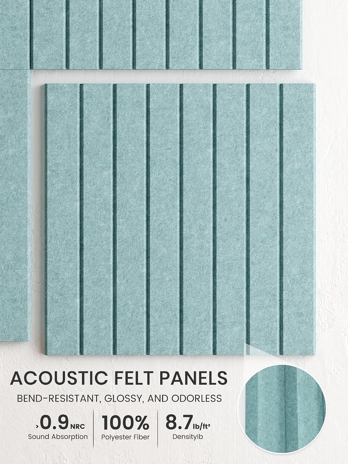 Large Felt Bulletin Board, 36" x 24" Cork Board Alternative, 6-Pack Fine Stripe Felt Wall Tiles with 30 Push Pins and 40 Adhesive Tabs, Ideal for Office, Home & Classroom, Teal Blue
