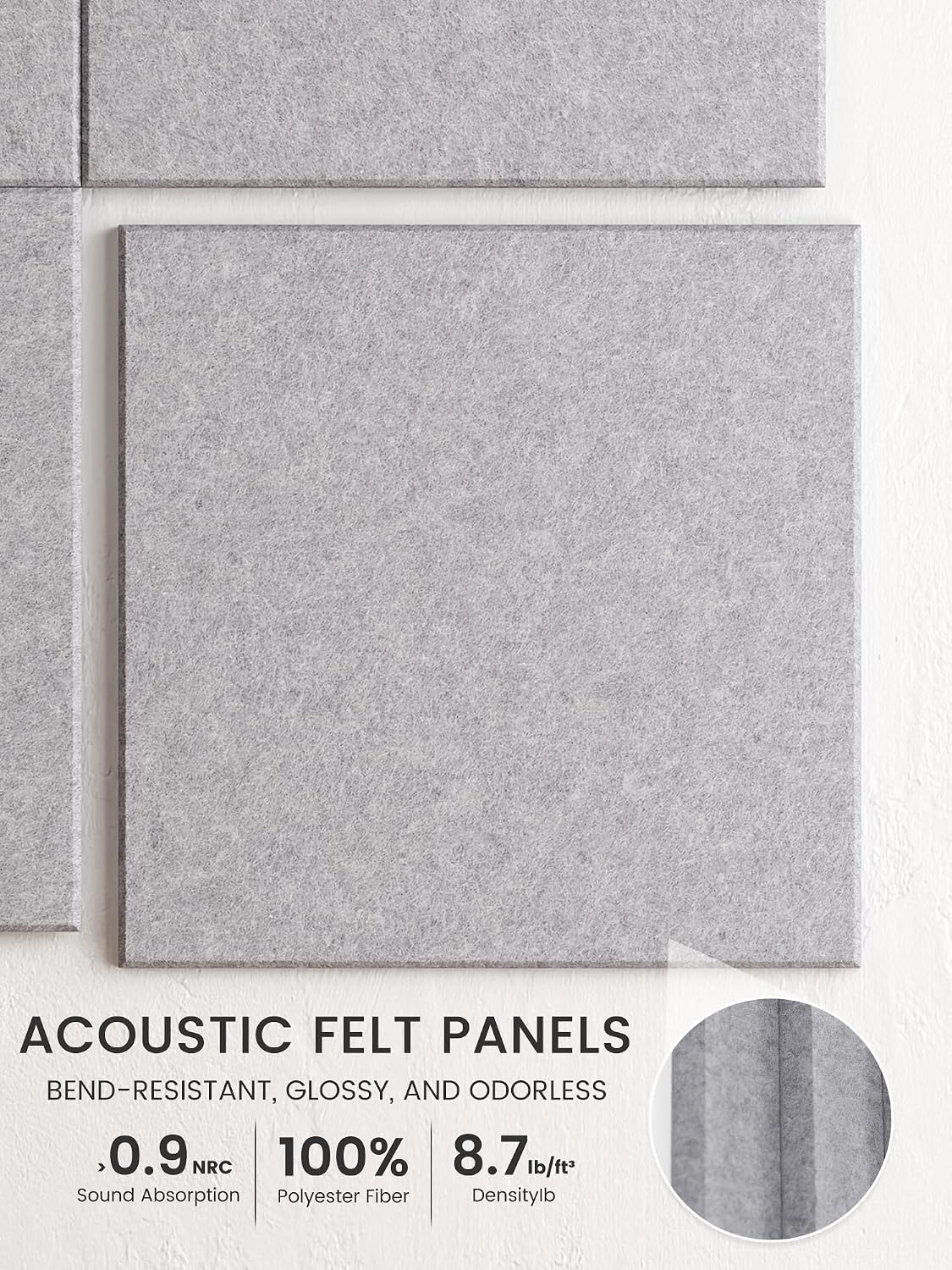 Large Felt Bulletin Board, 48" x 36" Cork Board Alternative, 12-Pack Solid Felt Wall Tiles with 30 Push Pins and 70 Adhesive Tabs, Ideal for Office, Home & Classroom, Soft Gray