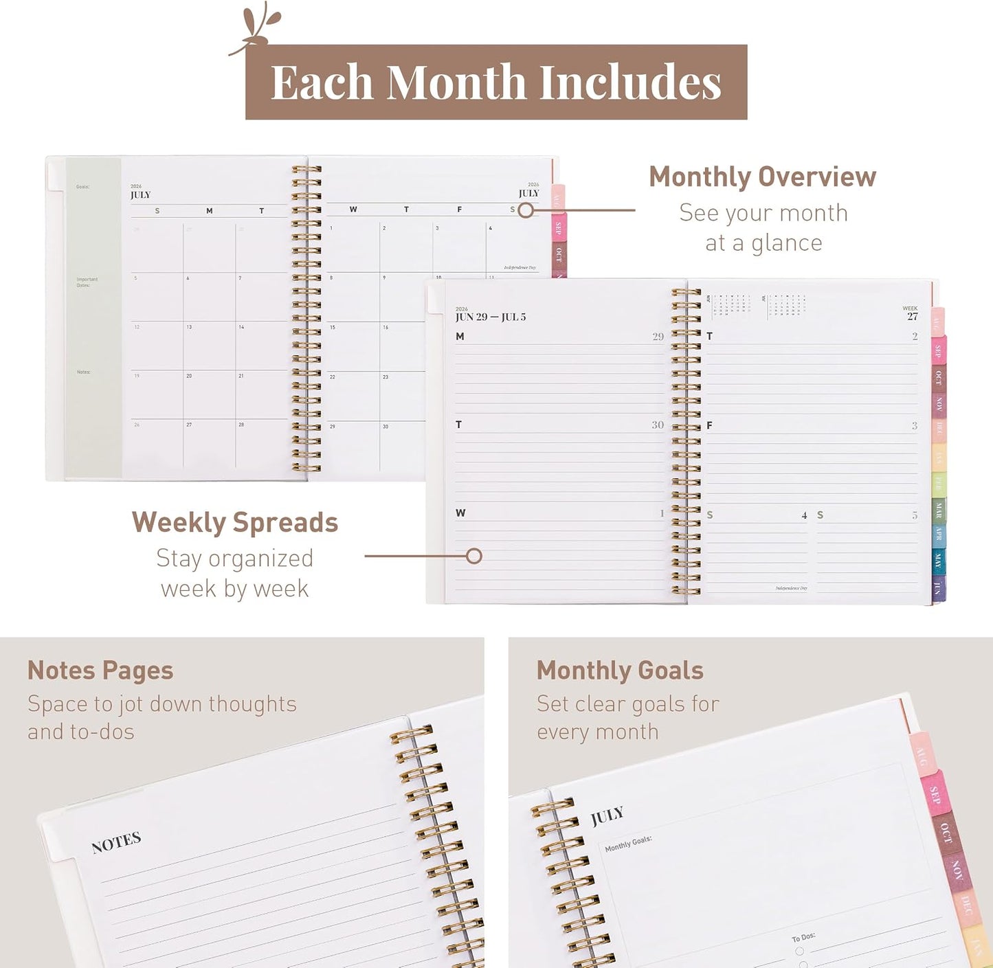 Rileys Academic Planner 2026-2027, Daily, Weekly & Monthly Planner, July 2026 - June 2027, Student Notes Pages, Twin-Wire Binding Weekly Agenda for School & Work (20 x 15 cm, Green)