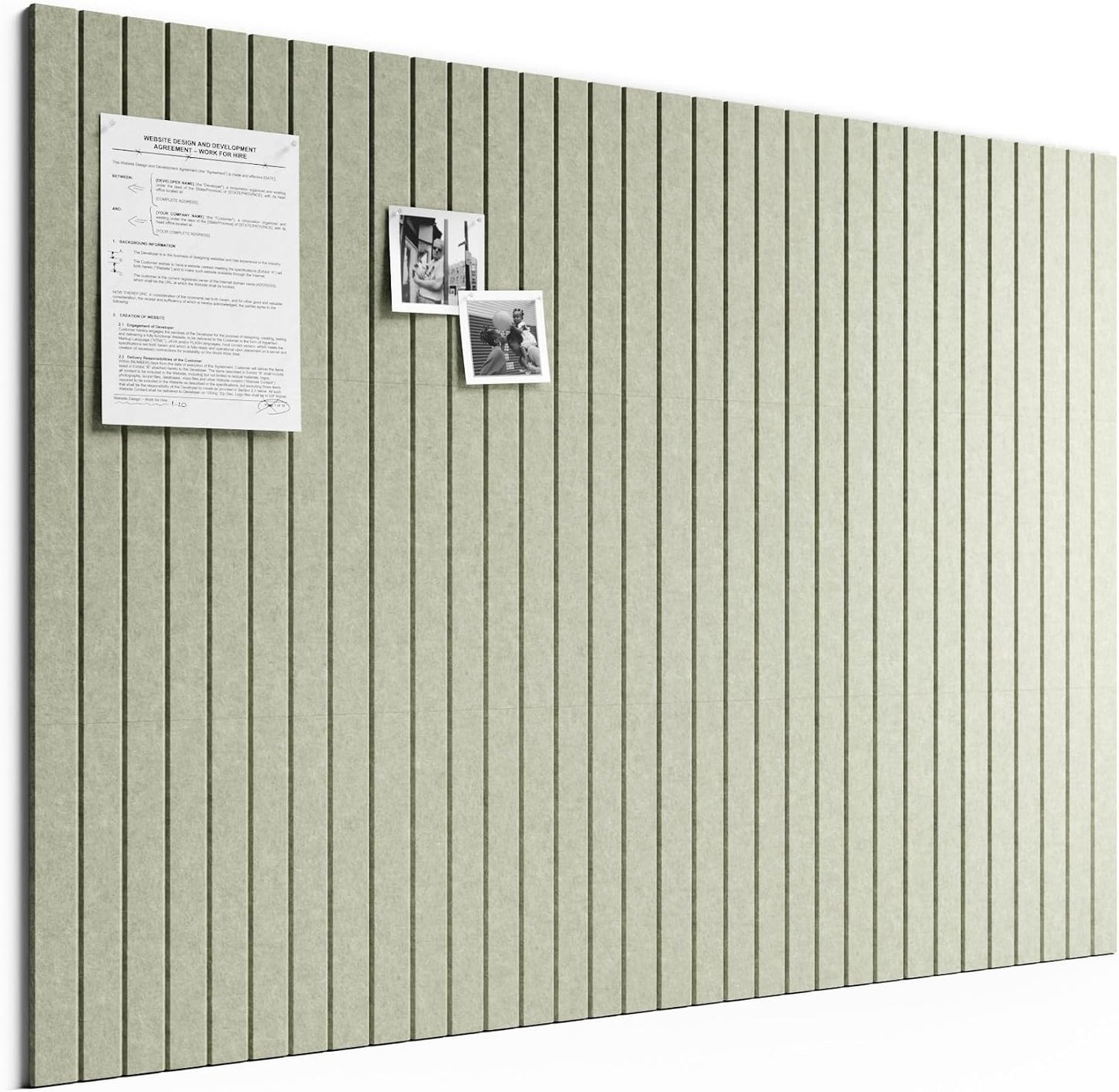 Large Cork Board Alternative - Slat Wall Paneling, Felt Bulletin Board Tiles for Office Decor, Push pin Board Office Wall Organizer -8 Vertical Stripes-12-Pack-Sage