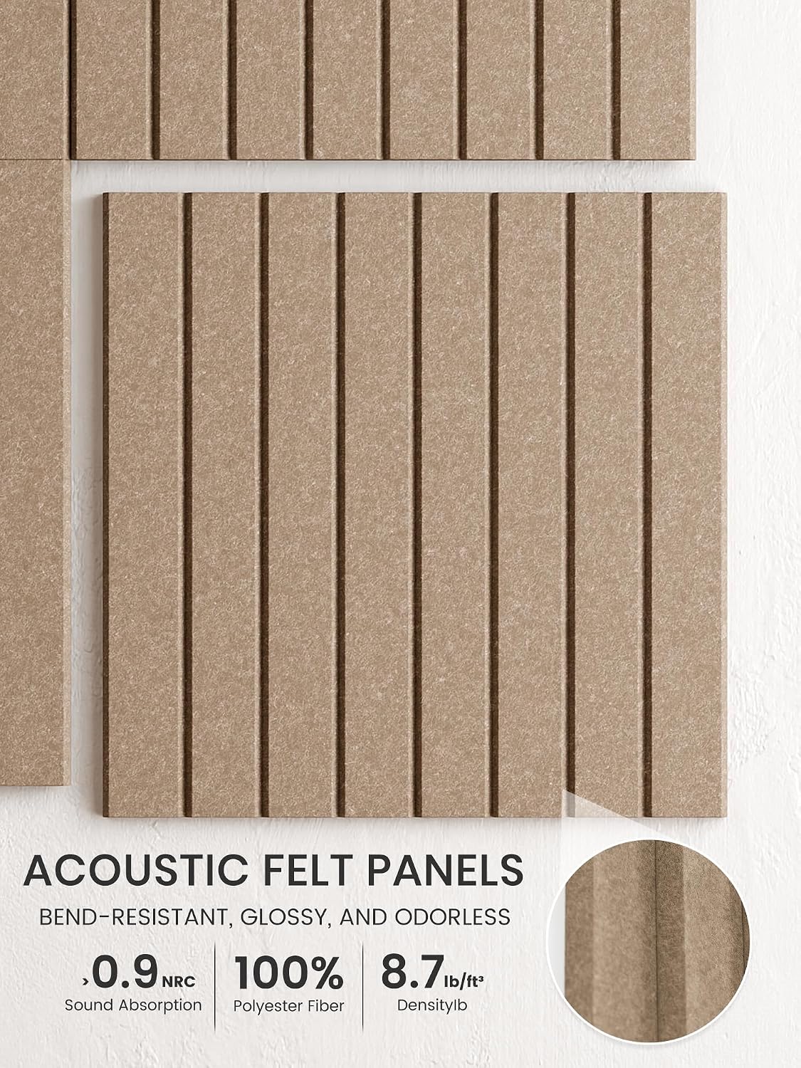 Large Felt Bulletin Board, 36" x 24" Cork Board Alternative, 6-Pack Fine Stripe Felt Wall Tiles with 30 Push Pins and 40 Adhesive Tabs, Ideal for Office, Home & Classroom, Taupe
