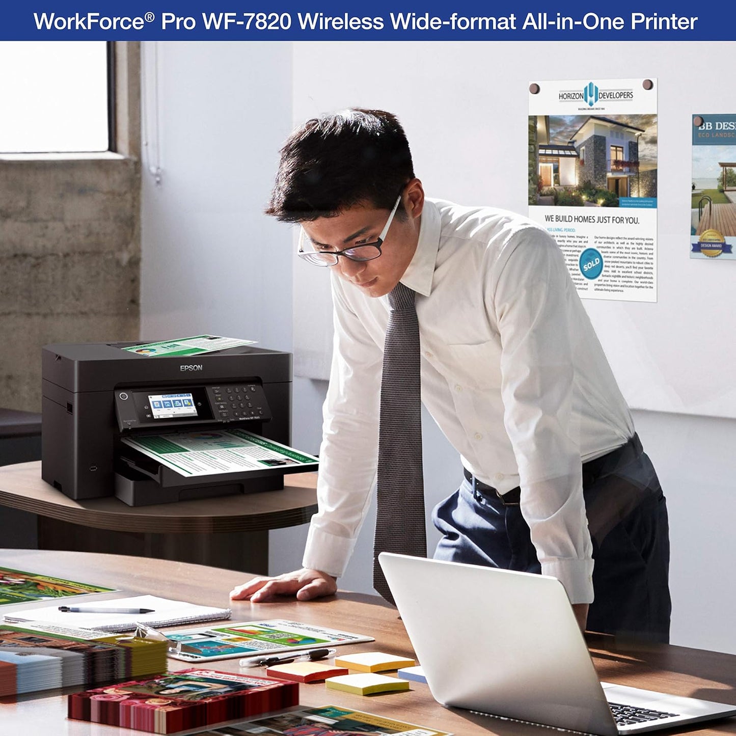 Workforce Pro WF-7820 Wireless All-in-One Wide-Format Printer, Auto 2-Sided Print 13" x 19" Copy, Scan & Fax, 50-Page ADF, 250-sheet Paper Capacity, Works with Alexa - Black