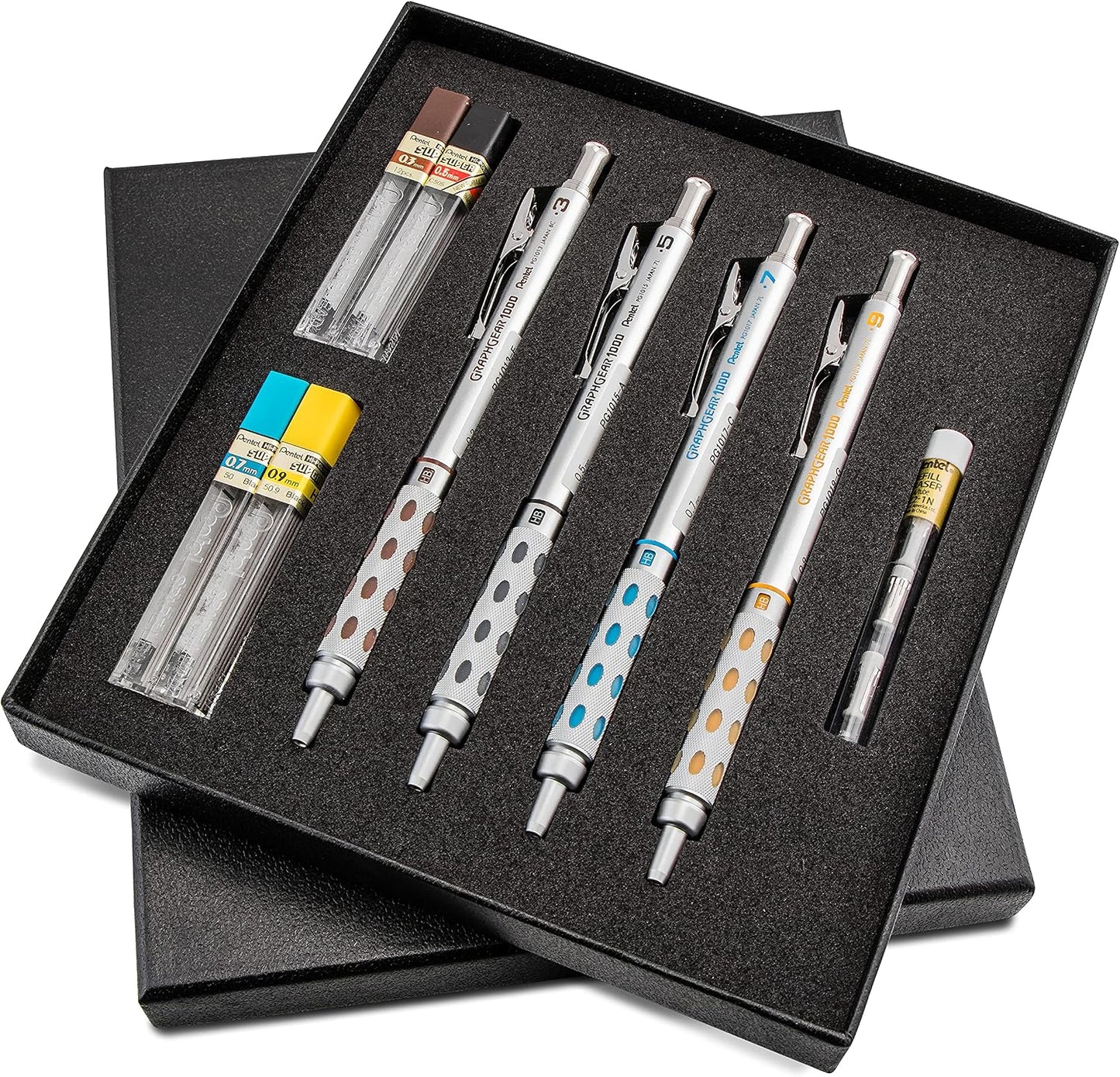 Arts GraphGear 1000 Premium Mechanical Drafting Pencil Set, Rectractable, For Students, Architects, Engineers, Artists, 4 Assorted Mechancical Pencils and Leads, Refill Erasers, Box Set